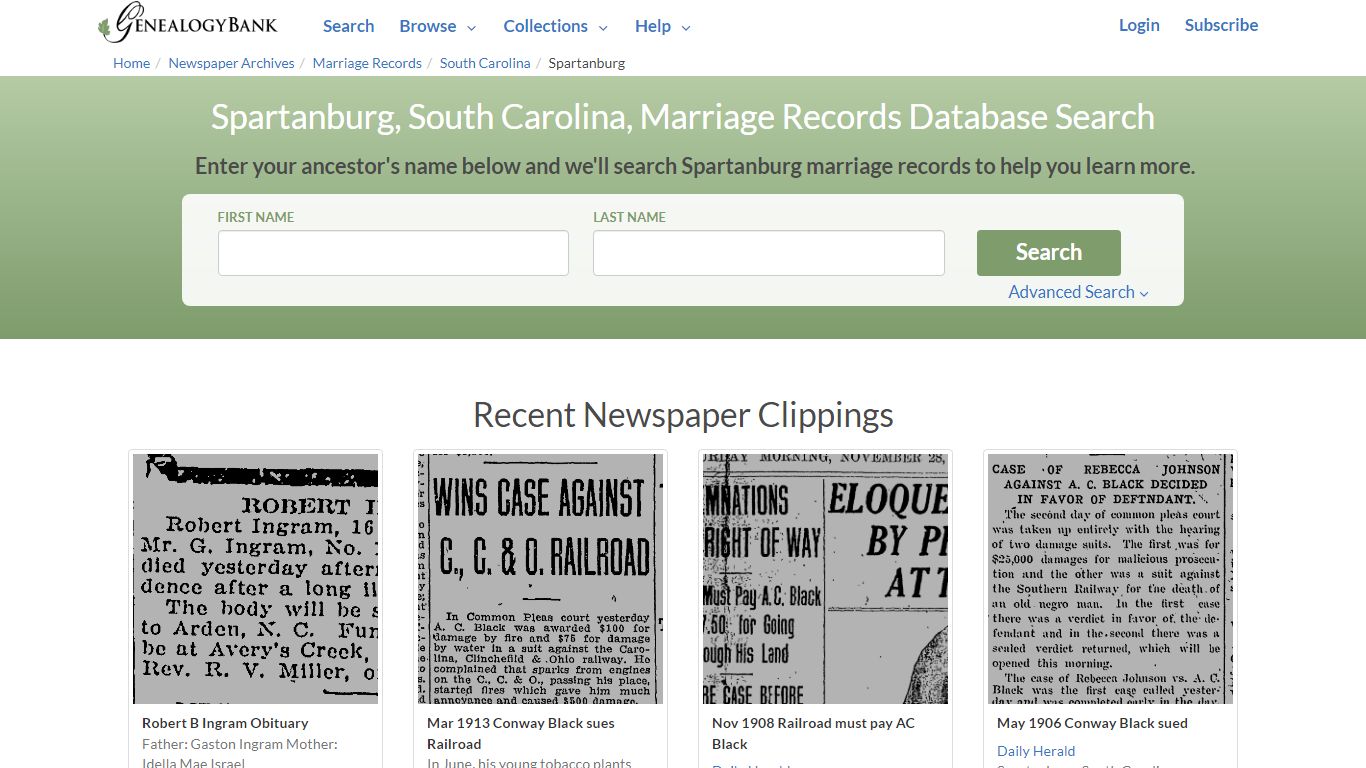 Spartanburg, South Carolina, Marriage Records Online Search - NewsBank