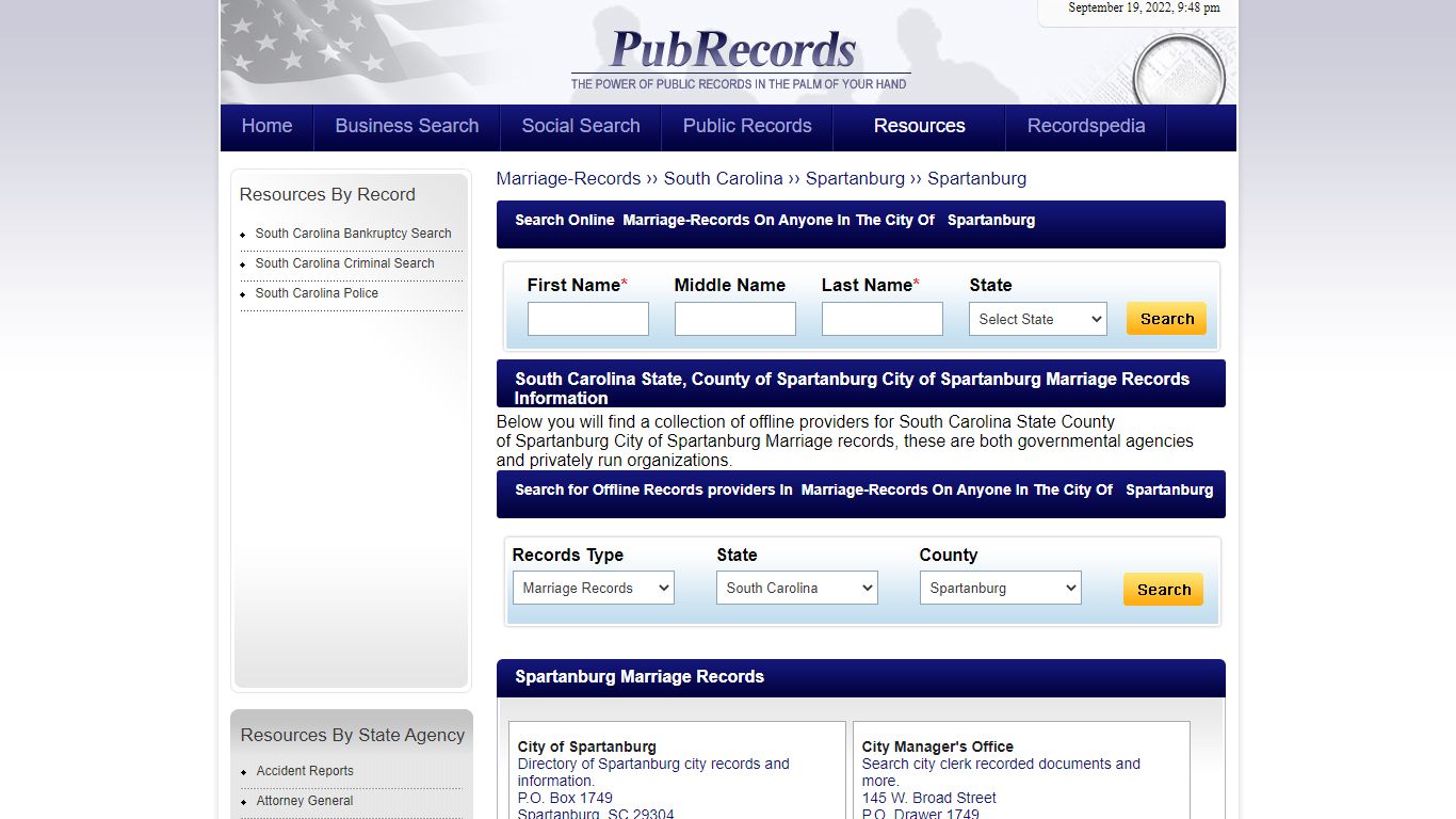 Spartanburg, Spartanburg County, South Carolina Marriage Records